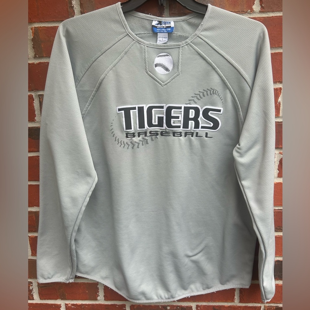 X Grain Sportswear Mens Large Tigers Stitched Baseball Pullover Gray Jersey Z11